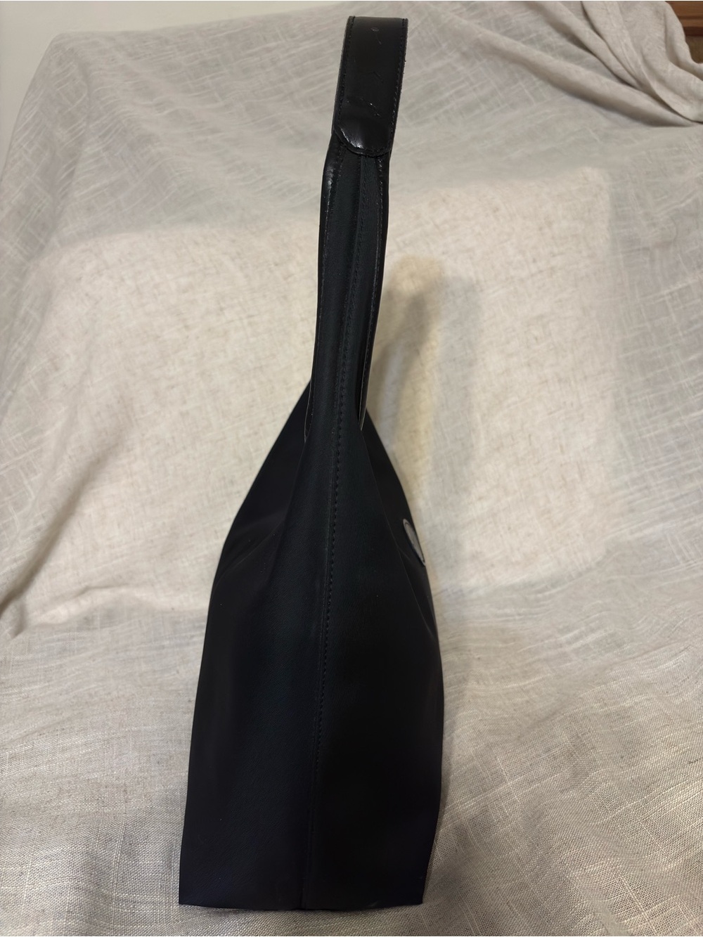 Longchamp Black Nylon Hobo Shoulder Bag Leather Trim Made in France - Picture 7 of 11
